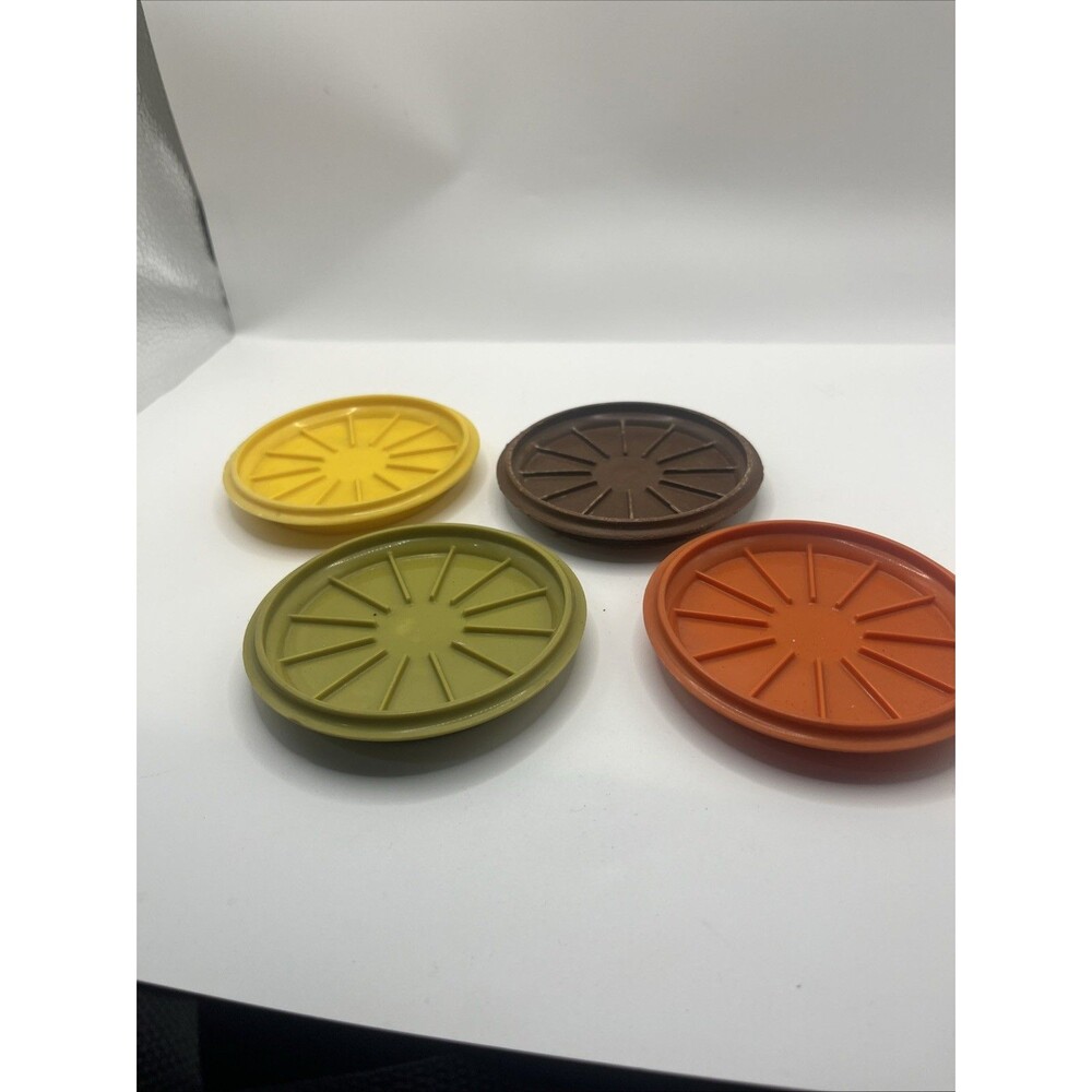 4 Vintage 1970s Tupperware Harvest Coaster Coffee Cup Mug Lid Replacement (5)
